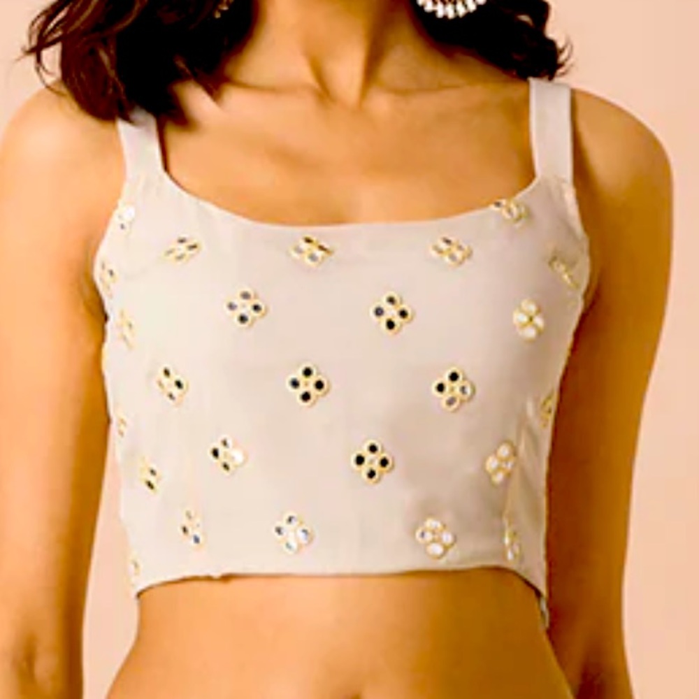 Ivory mirror work crop top